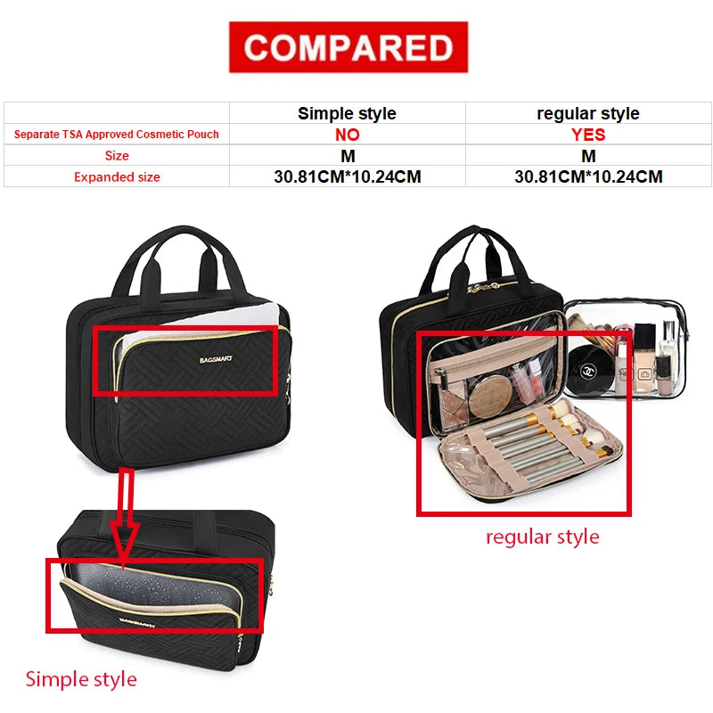 BAGSMART Women's Cosmetic Bag for Makeup Organizer Bag Travel Large Waterproof Toiletry Bags Ladies Make Up Pouch Pencil cases