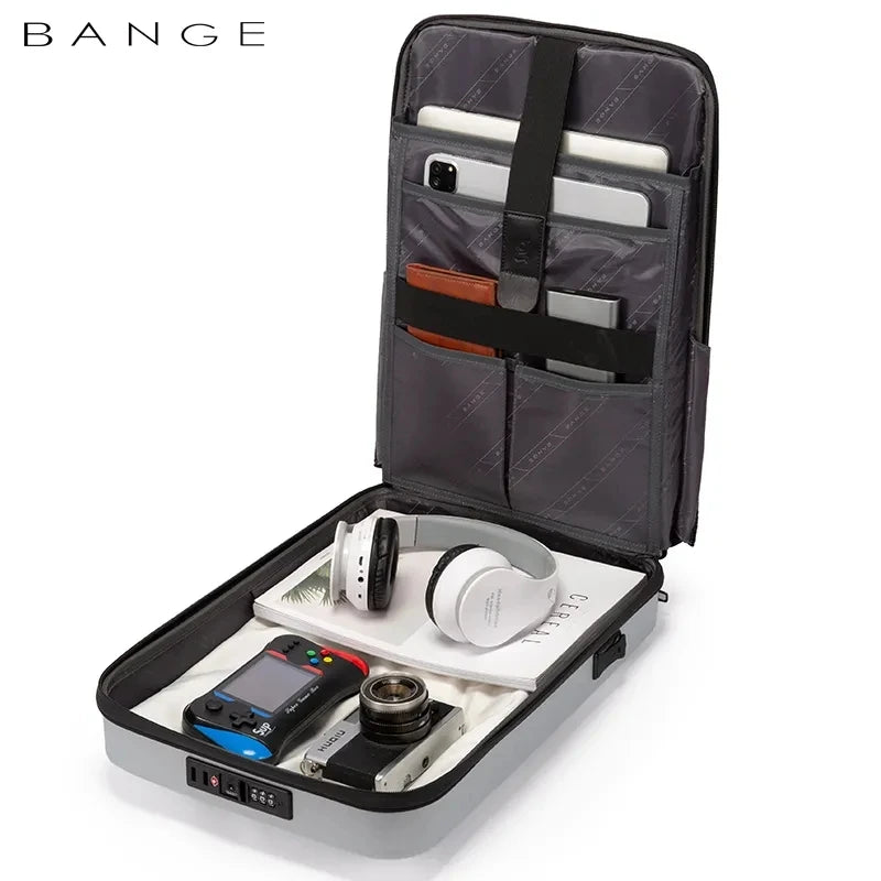 BANGE 15.6-inch PVC Hard Sheel Laptop Men's Backpack Cool Waterproof Trend Bag for Men and Women