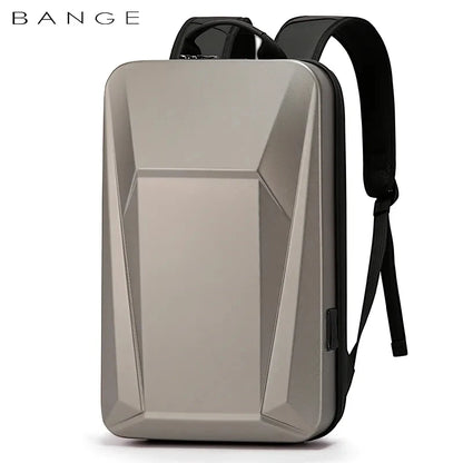 BANGE 15.6-inch PVC Hard Sheel Laptop Men's Backpack Cool Waterproof Trend Bag for Men and Women