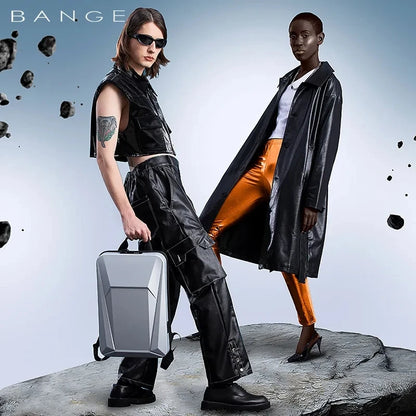 BANGE 15.6-inch PVC Hard Sheel Laptop Men's Backpack Cool  Waterproof Trend Bag for Men and Women