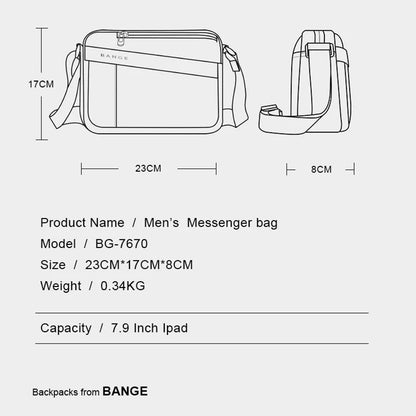 BANGE 2023 Men's Shoulder Bags Nylon Business Man Bags 8.6" Briefcase Canvas Crossbody Bags Small Waterproof Bag Male Fashion