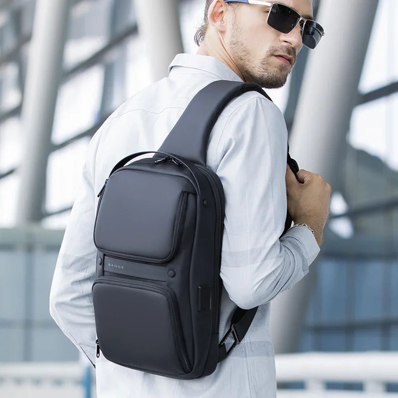 BANGE Brand  Upgraded TPU Large Capacity Multifunctional Crossbody Men's Bag USB Shoulder Bag Waterproof Travel Chest Bag