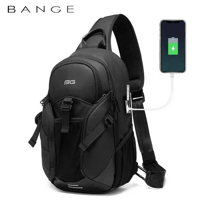 BANGE  Chest Bag Men Large Capacity USB Recharging Waterproof Laptop Daily Work Business Slim bags for School mochila for men