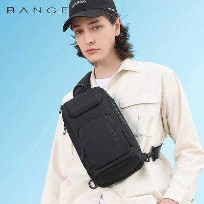 BANGE Large Capacity Men's Messenger Bag Ultralight and Portable Multi Pocket Waterproof Backpack Travel Chest Bag for 9.7" iPad