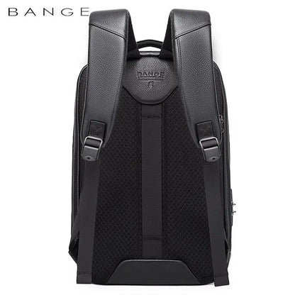 BANGE Leather Anti Theft Waterproof Laptop Backpack 15.6 Inch Daily Work Business Backpack School back pack mochila for Male