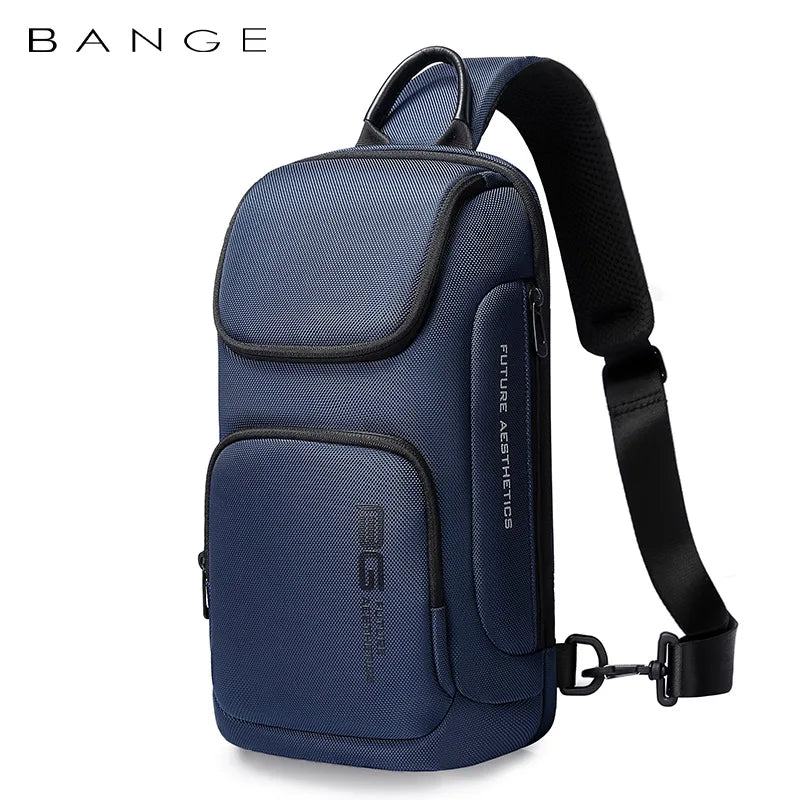 BANGE Men's Waterproof USB Oxford Crossbody Bag Anti-theft Shoulder Sling Bag Multifunction Travel Messenger Chest Pack For Male