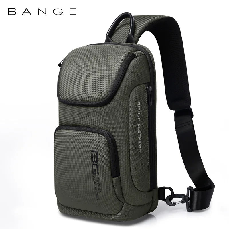 BANGE Men's Waterproof USB Oxford Crossbody Bag Anti-theft Shoulder Sling Bag Multifunction Travel Messenger Chest Pack For Male