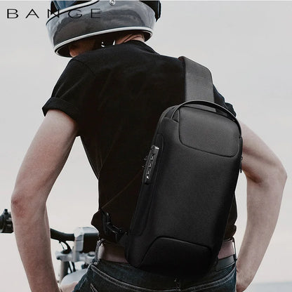 BANGE Men's Waterproof USB Oxford Crossbody Bag Anti-theft Shoulder Sling Bag Multifunction Travel Messenger Chest Pack For Male