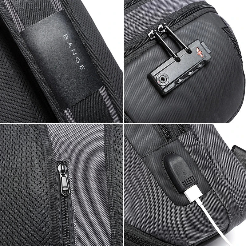 BANGE Multi functional Men's Oxford Crossbody Bag Anti-theft Shoulder Bags Short Trip Messenger USB Charging Chest Bag Pack