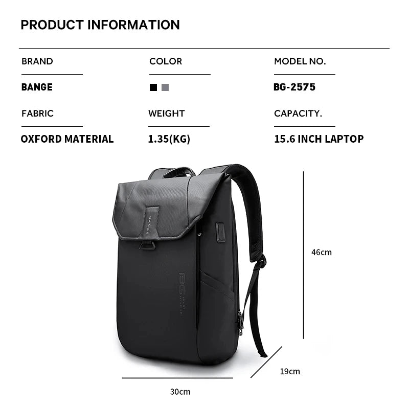 BANGE Unique Men Anti theft Waterproof Laptop Backpack 15.6 Inch Daily Work Business Backpack School back pack mochila for women