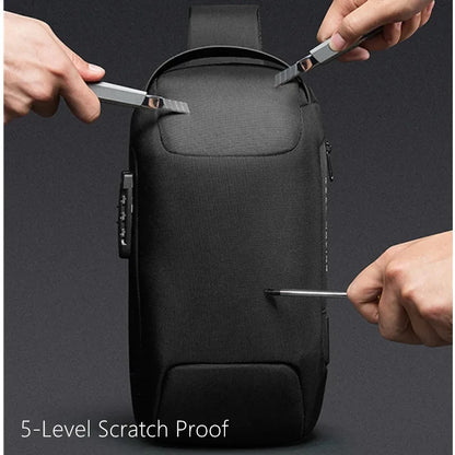 BANGE Upgraded Chest Bag Pack Men Waterproof Multifunction Carbon Fiber Pattern Crossbody Bag USB Sling Shoulder Bags Messenger
