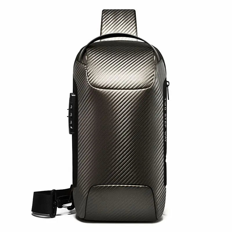 BANGE Upgraded Chest Bag Pack Men Waterproof Multifunction Carbon Fiber Pattern Crossbody Bag USB Sling Shoulder Bags Messenger