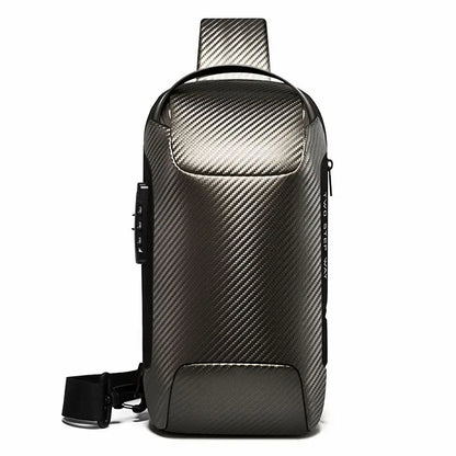 BANGE Upgraded Chest Bag Pack Men Waterproof Multifunction Carbon Fiber Pattern Crossbody Bag USB Sling Shoulder Bags Messenger