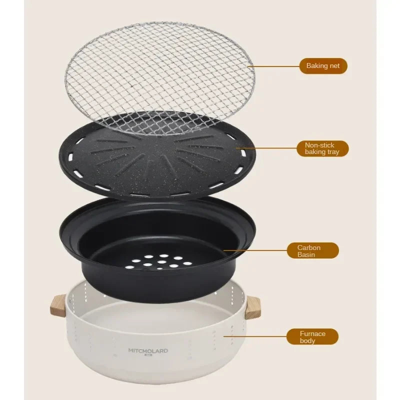 BBQ Grill Portable Charcoal Barbecue Korean Style Barbecue Camping Grill Suitable for Outdoor Camping Home and Cooking Tea