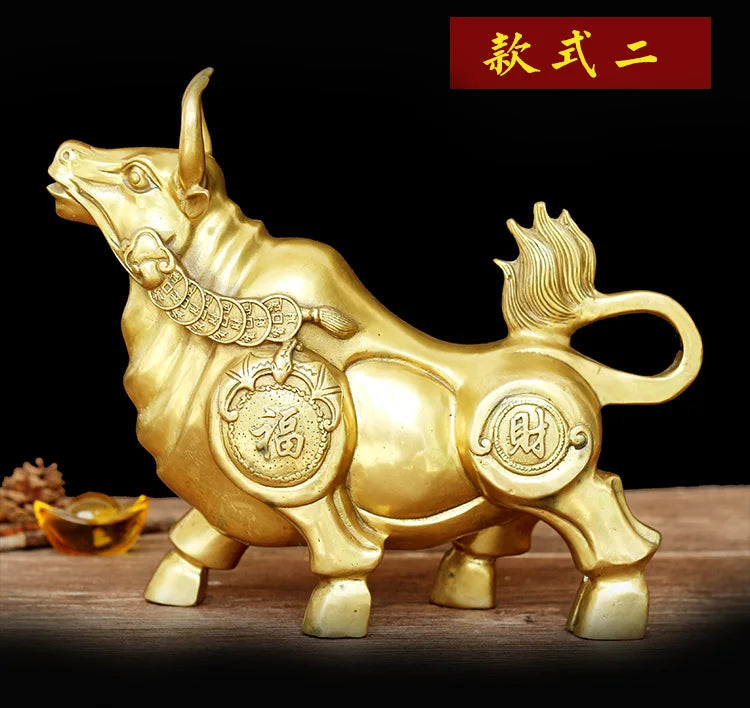 BEST Business gift - Home office efficacious Talisman Success FU Money cattle gold cattle bull FENG SHUI BRASS statue