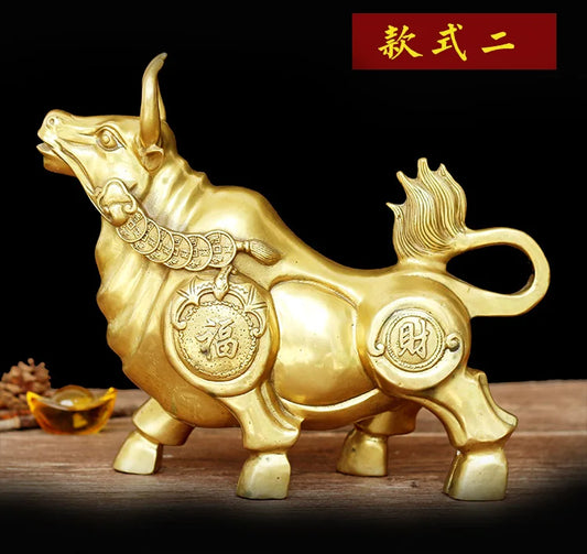 BEST Business gift - Home office efficacious Talisman Success FU Money cattle gold cattle bull FENG SHUI BRASS statue