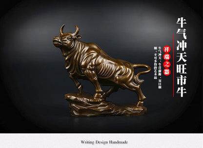 BEST Business gift -Home office fortune Mascot Money Drawing wall street cattle bull COW Bronze art statue