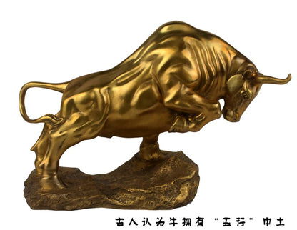 BEST Business gift - TOP COOL Home office  fortune Mascot Money Drawing Charging Bull cattle Bronze art statue 31CM