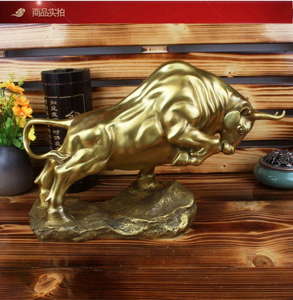 BEST Business gift - TOP COOL Home office  fortune Mascot Money Drawing Charging Bull cattle Bronze art statue 31CM