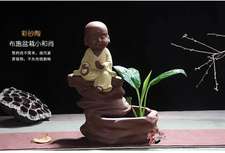 BEST # Marvellous ART# HOME OFFICE CHAN DAO Little Monk sand-fired porcelain pottery ART statue