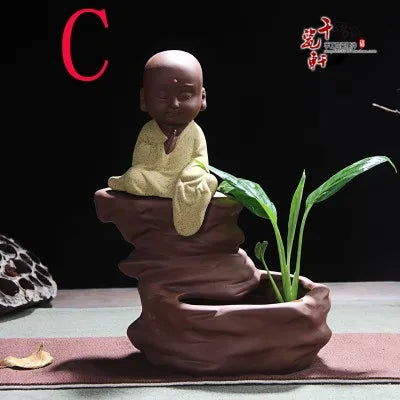 BEST # Marvellous ART# HOME OFFICE CHAN DAO Little Monk sand-fired porcelain pottery ART statue