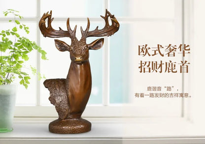 BEST business gift -33 CM large -Home office Decor deer Bronze art statue Decoration