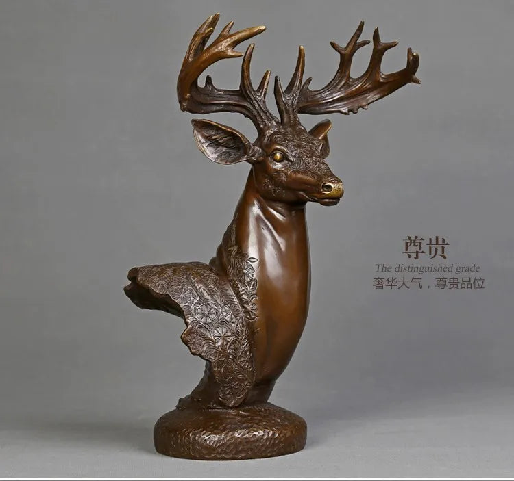 BEST business gift -33 CM large -Home office Decor deer Bronze art statue Decoration