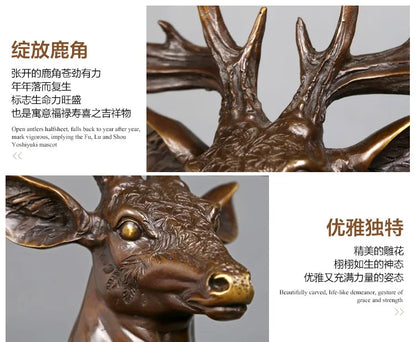 BEST business gift -33 CM large -Home office Decor deer Bronze art statue Decoration