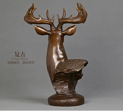 BEST business gift -33 CM large -Home office Decor deer Bronze art statue Decoration