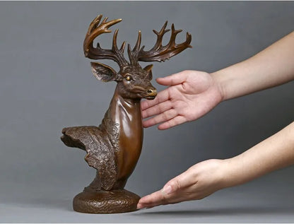 BEST business gift -33 CM large -Home office Decor deer Bronze art statue Decoration