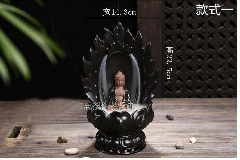 BEST business  present # HOME Buddha porcelain pottery Sakyamuni Buddhist censer Incense Burner Lotus statue