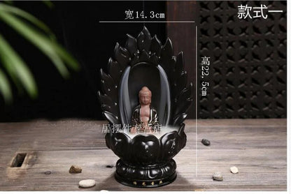 BEST business  present # HOME Buddha porcelain pottery Sakyamuni Buddhist censer Incense Burner Lotus statue