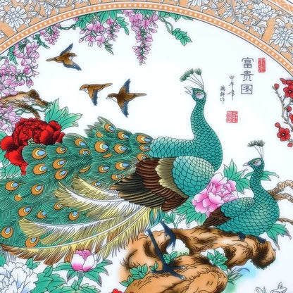 BEST business  present -handicraft  FENG SHUI wealth porcelain plate home OFFICE TOP Decor art