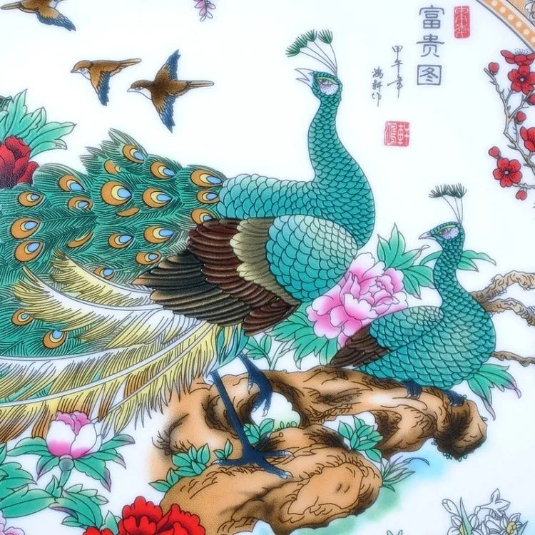 BEST business  present -handicraft  FENG SHUI wealth porcelain plate home OFFICE TOP Decor art