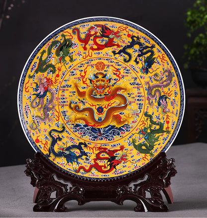 BEST business present office home TOP protection talisman # Exorcise evil spirits royal Flying dragon FENG SHUI porcelain plate