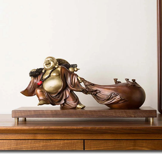 BEST good luck buddha statue home Company thriving business Money Drawing Maitreya God of wealth brass Sculpture statue