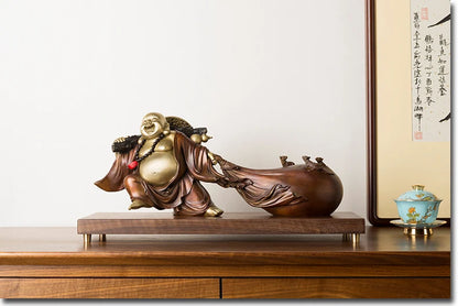 BEST good luck buddha statue home Company thriving business Money Drawing Maitreya God of wealth brass Sculpture statue