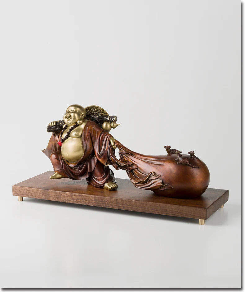 BEST good luck buddha statue home Company thriving business Money Drawing Maitreya God of wealth brass Sculpture statue