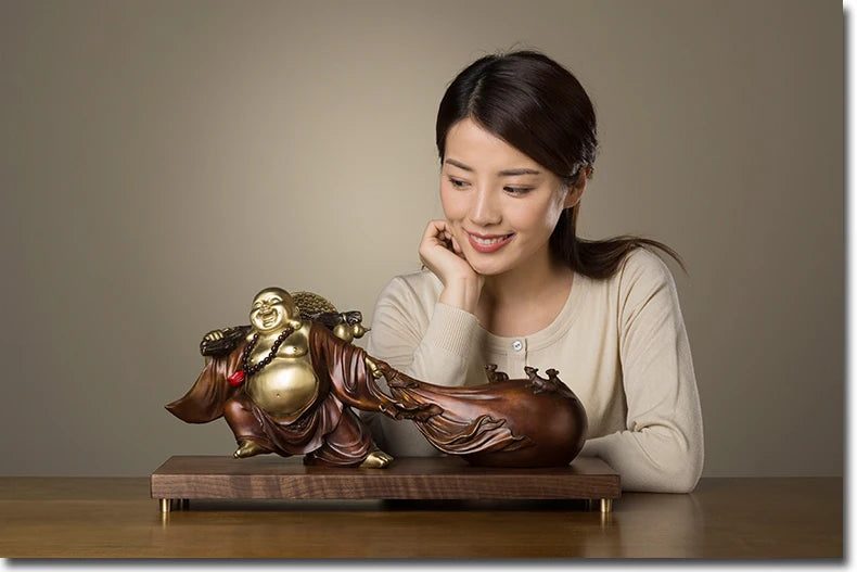 BEST good luck buddha statue home Company thriving business Money Drawing Maitreya God of wealth brass Sculpture statue