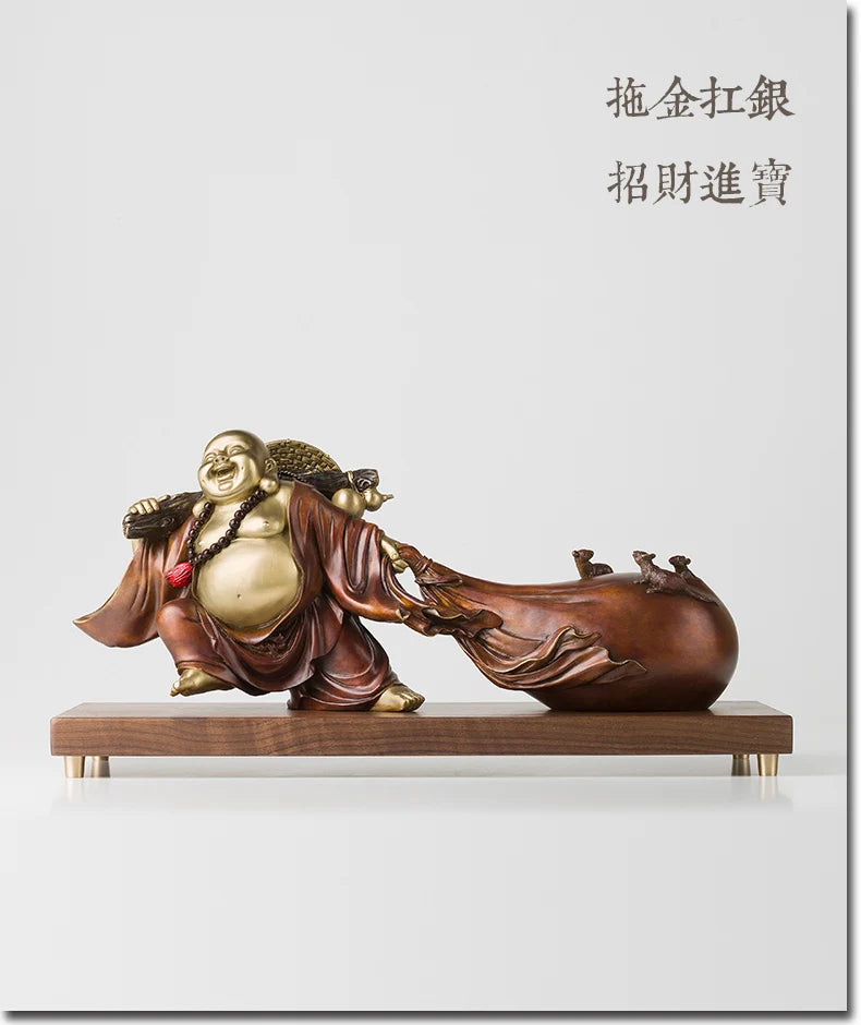 BEST good luck buddha statue home Company thriving business Money Drawing Maitreya God of wealth brass Sculpture statue