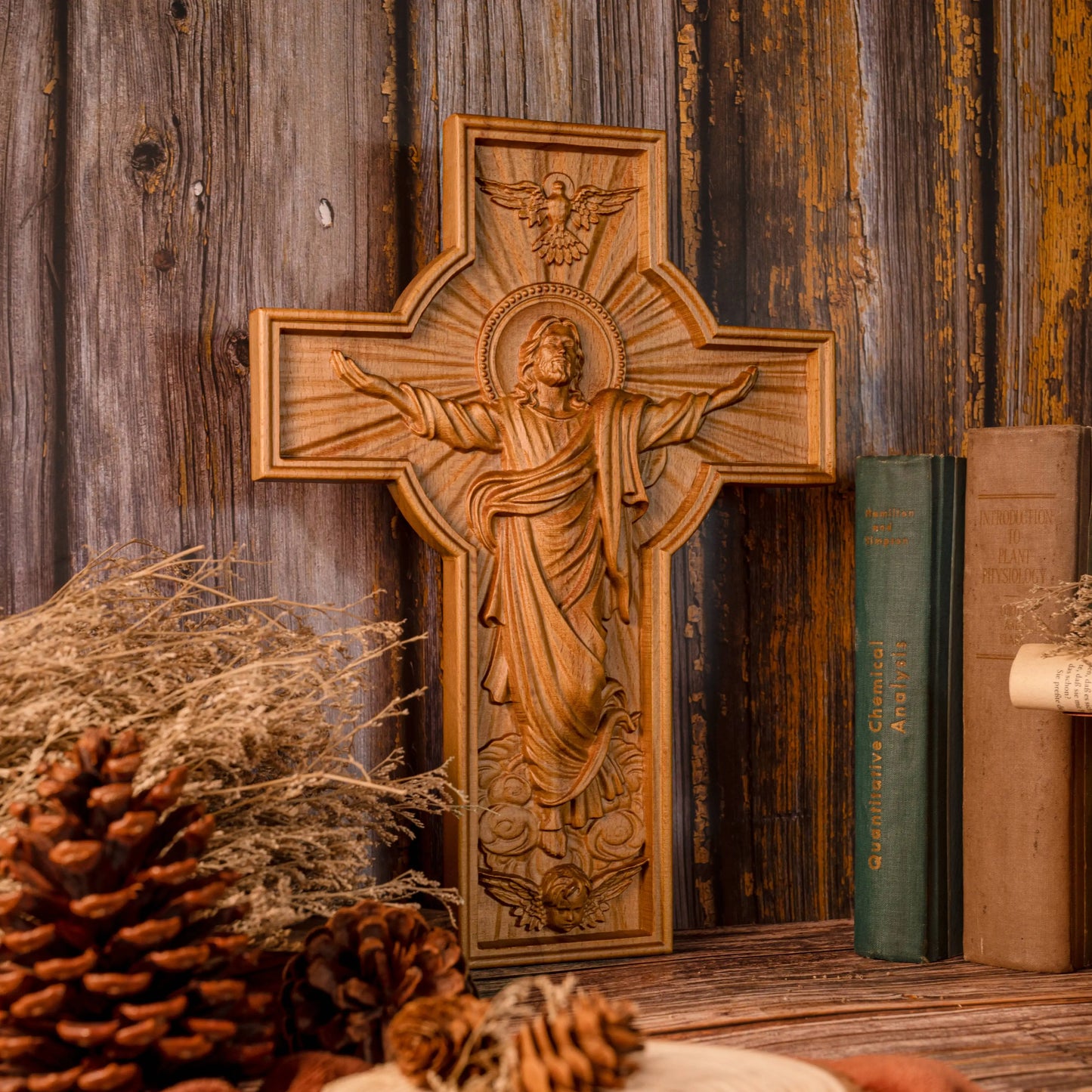 BGCOPPER Wood Carved Jesus Ascension Christian Wooden Cross Catholic Religious Church Wall Decor Easter Gift Free Shipping