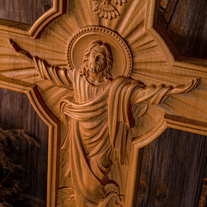 BGCOPPER Wood Carved Jesus Ascension Christian Wooden Cross Catholic Religious Church Wall Decor Easter Gift Free Shipping