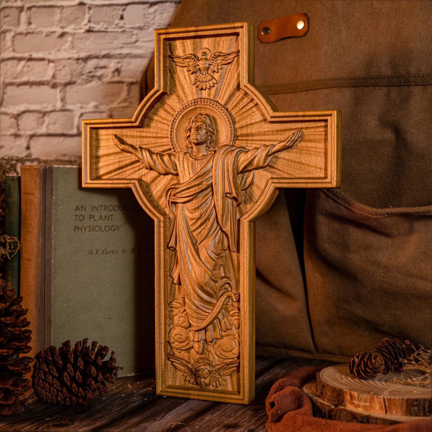 BGCOPPER Wood Carved Jesus Ascension Christian Wooden Cross Catholic Religious Church Wall Decor Easter Gift Free Shipping