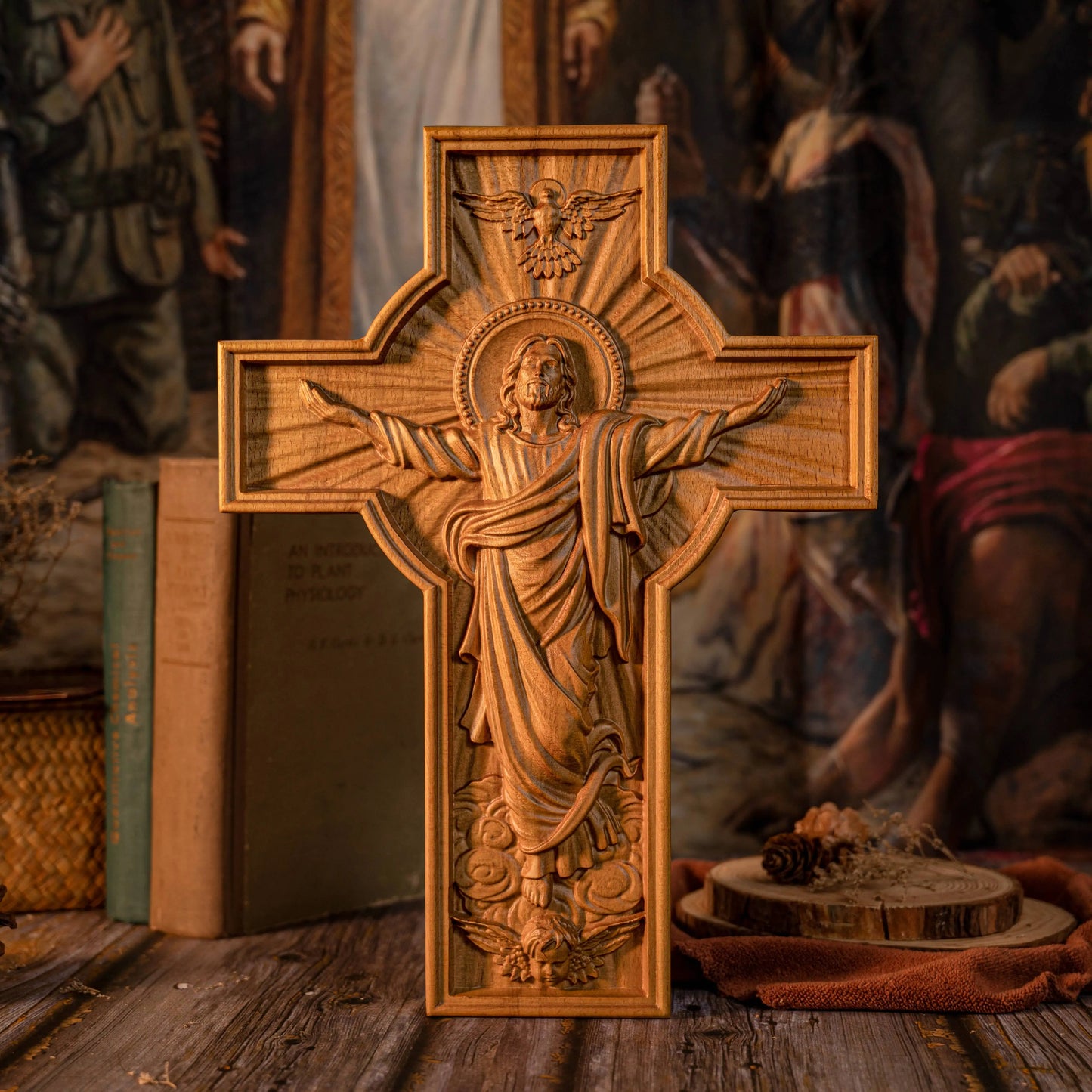 BGCOPPER Wood Carved Jesus Ascension Christian Wooden Cross Catholic Religious Church Wall Decor Easter Gift Free Shipping