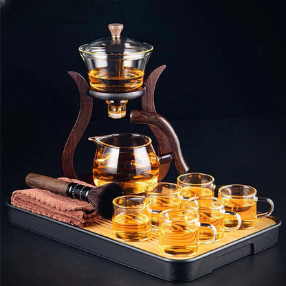 BORREY HeatResistant Glass Tea Set Magnetic Water Diversion Rotating Cover Bowl Semi-Automatic Tea Maker Lazy Kungfu Drip TeaPot