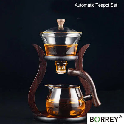 BORREY HeatResistant Glass Tea Set Magnetic Water Diversion Rotating Cover Bowl Semi-Automatic Tea Maker Lazy Kungfu Drip TeaPot