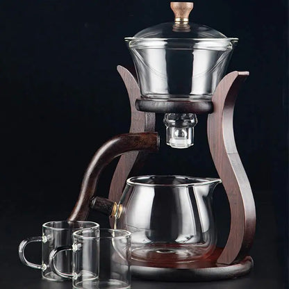 BORREY HeatResistant Glass Tea Set Magnetic Water Diversion Rotating Cover Bowl Semi-Automatic Tea Maker Lazy Kungfu Drip TeaPot