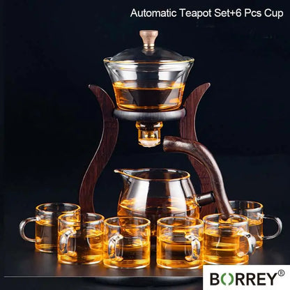 BORREY HeatResistant Glass Tea Set Magnetic Water Diversion Rotating Cover Bowl Semi-Automatic Tea Maker Lazy Kungfu Drip TeaPot