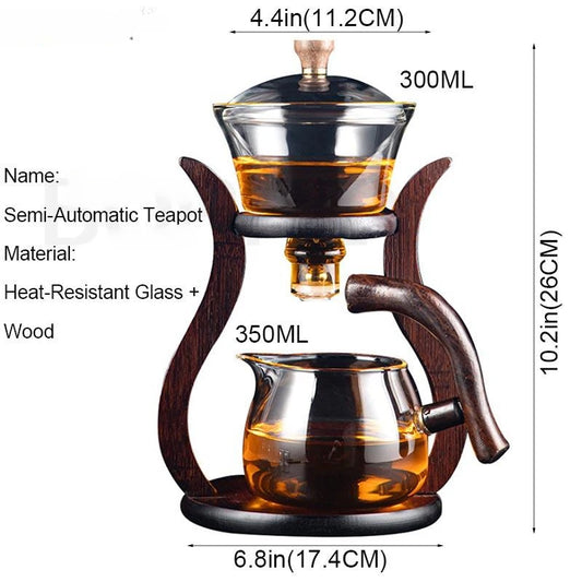 BORREY HeatResistant Glass Tea Set Magnetic Water Diversion Rotating Cover Bowl Semi-Automatic Tea Maker Lazy Kungfu Drip TeaPot