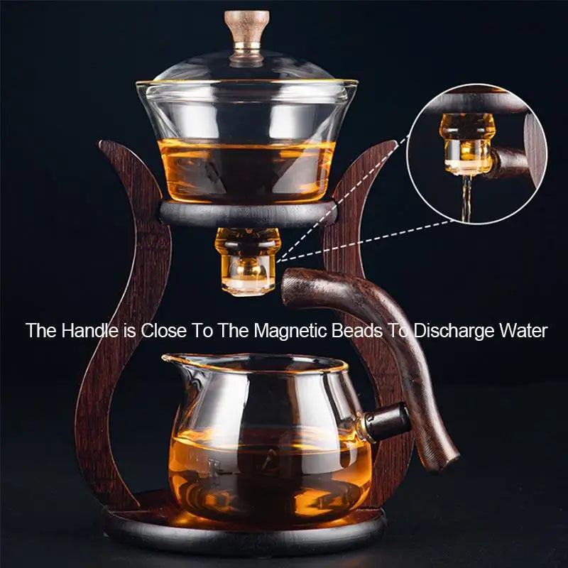 BORREY HeatResistant Glass Tea Set Magnetic Water Diversion Rotating Cover Bowl Semi-Automatic Tea Maker Lazy Kungfu Drip TeaPot